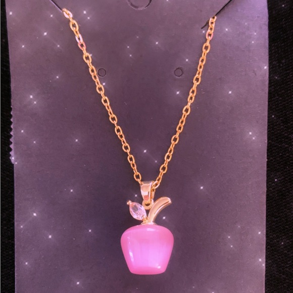Gem Stone Apple Necklace with Rhinestone details on a 18 inch gold chain! - Picture 3 of 3